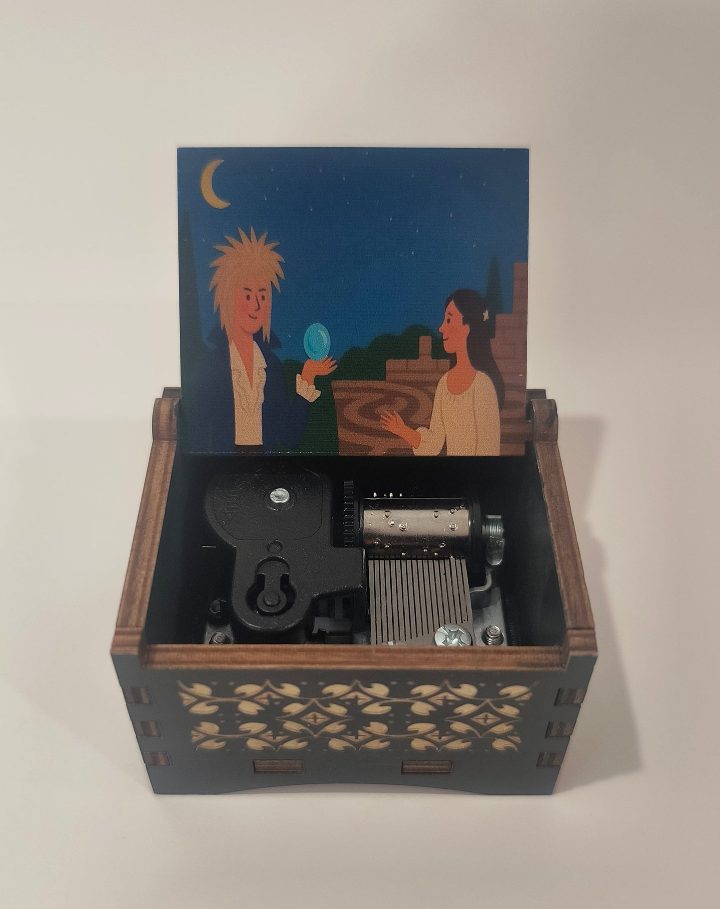 Decorative box with a mechanical design on a white background