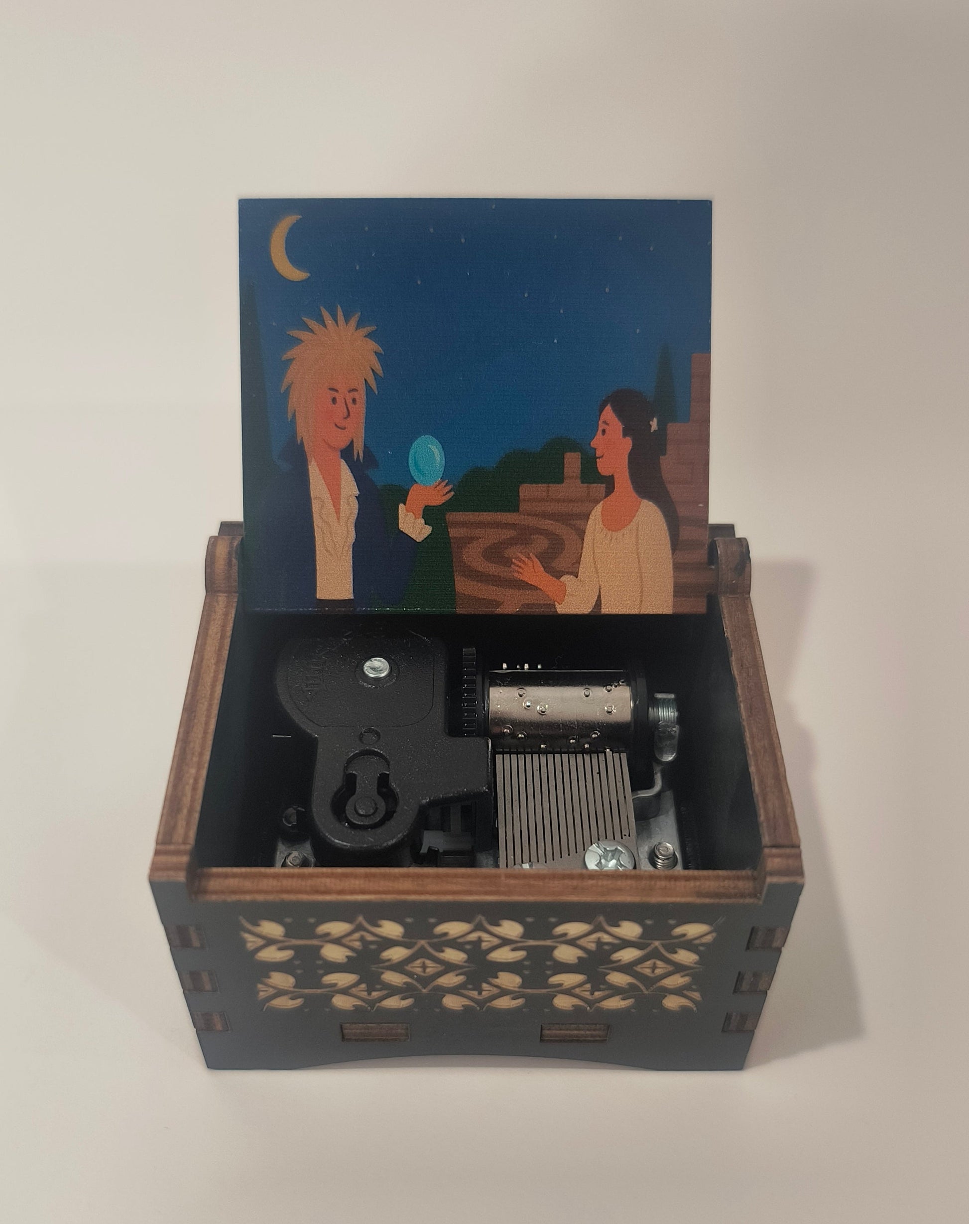 Decorative box with a mechanical design on a white background
